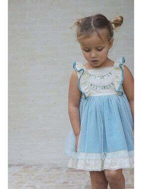 Well Dressed Wolf Girls Oh Holy Night 4T Blue & Cream Dress